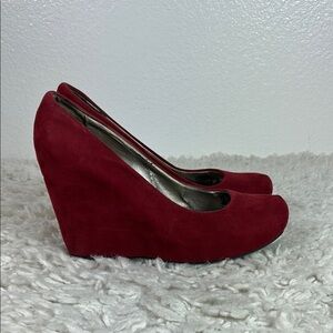 Fergalicious Red Suede Wedge Pumps